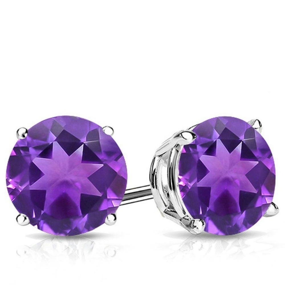 10MM Round Cut Amethyst 7.5CTW Stud Earrings in Sterling Silver